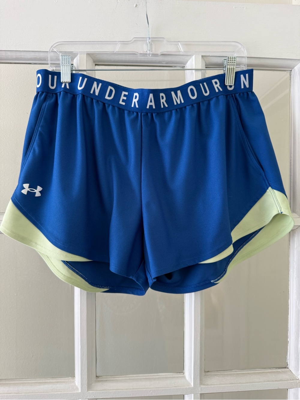 Under Armour Women's Royal Blue Athletic Shorts with Lime Accent